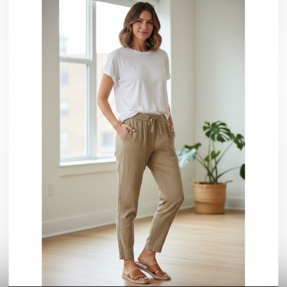 Massimo Dutti Women’s US 8 Tan Cotton Straight Leg Trouser Pant Pull On EUR 40